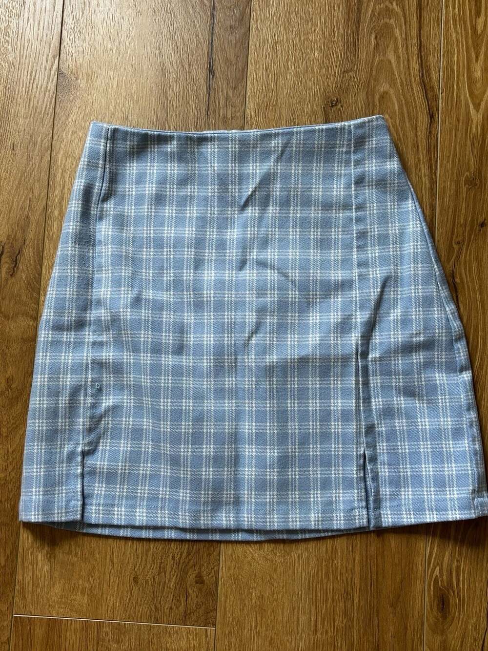 Brandy Melville Blue White Plaid Mini Skirt Zipper Back Slits